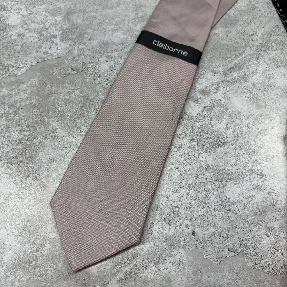 Claiborne Silk Tie Mens One Size Pink Solid Pointed Made In China Necktie